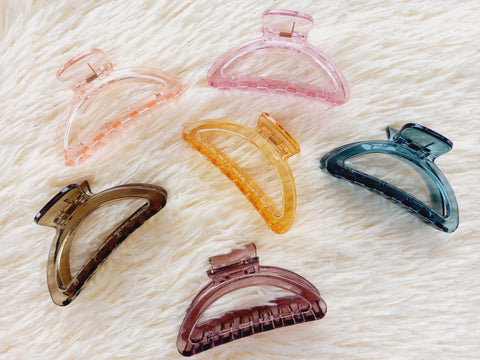 Transparent Multicolor Hair clutches - Semi Oval